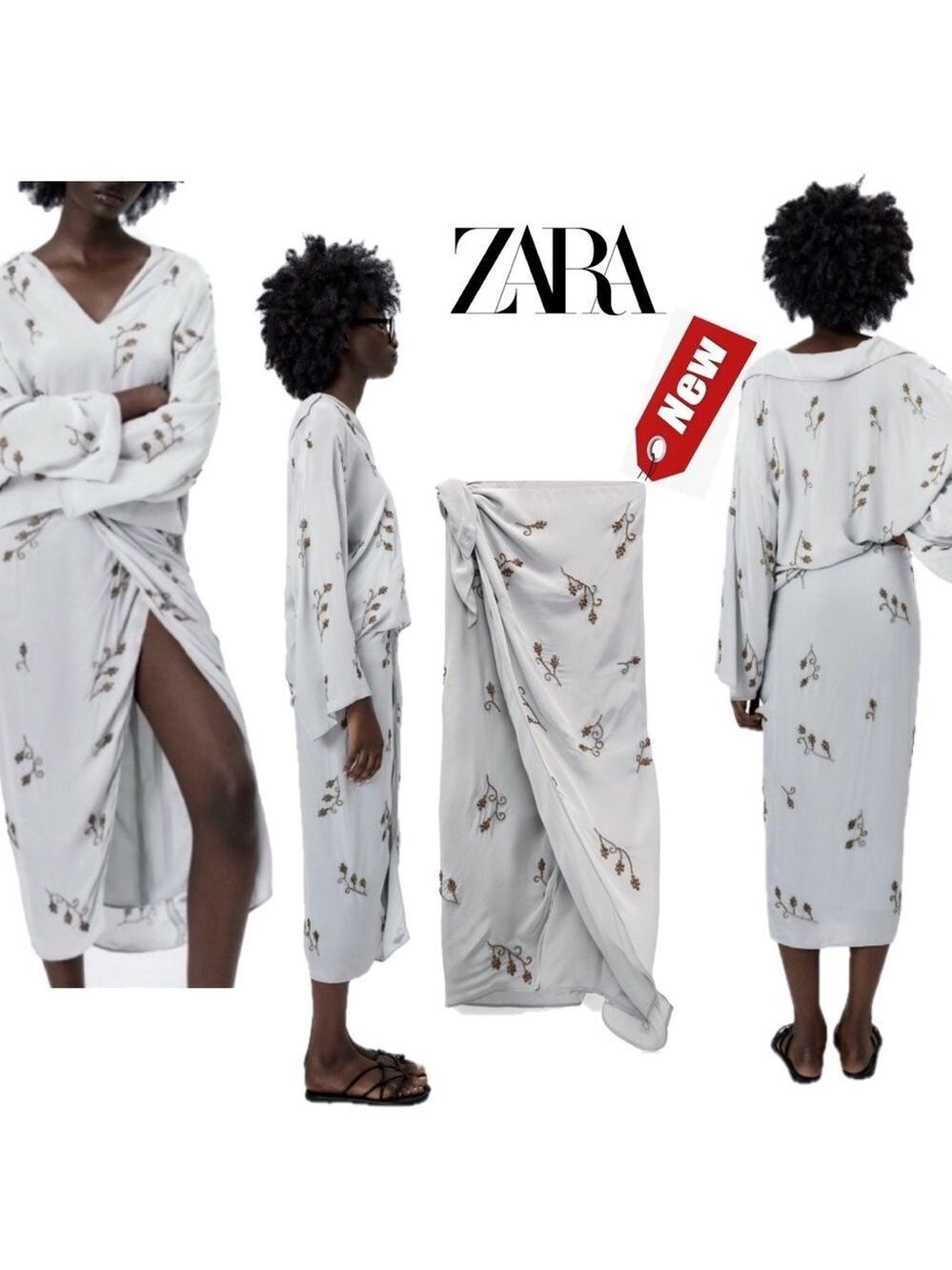 NWT ZARA EMBROIDERED BEADED JEWEL WRAP SKIRT LIMITED EDITION BLUE GRAY SIDE TIE